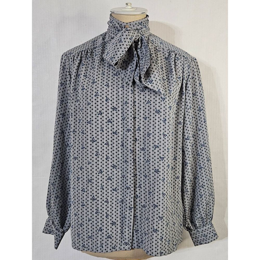 Country Sophisticates‎ By Pendleton Gray Vintage Tie Neck Blouse Women 8